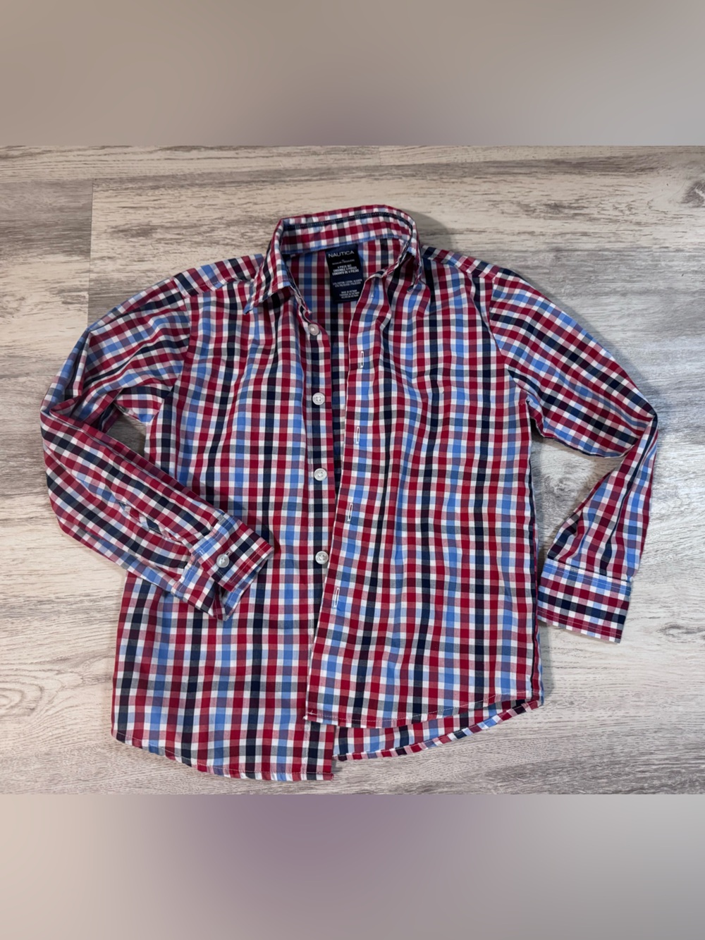 Nautica Boys Red, Blue & White Gingham Button-Down Shirt